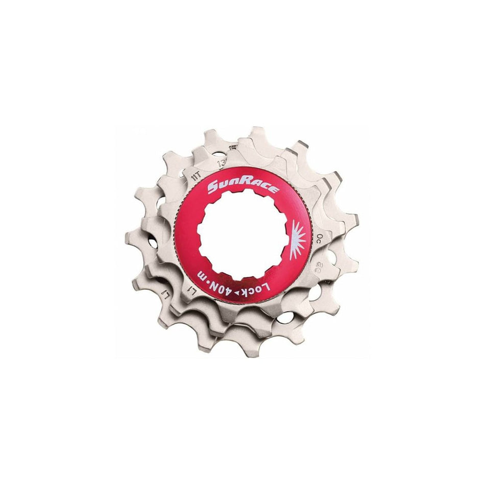 Anillo de Bloqueo Rojo+Piñones 12V en Aluminio Plateado - Cuerpo SHIMANO HG