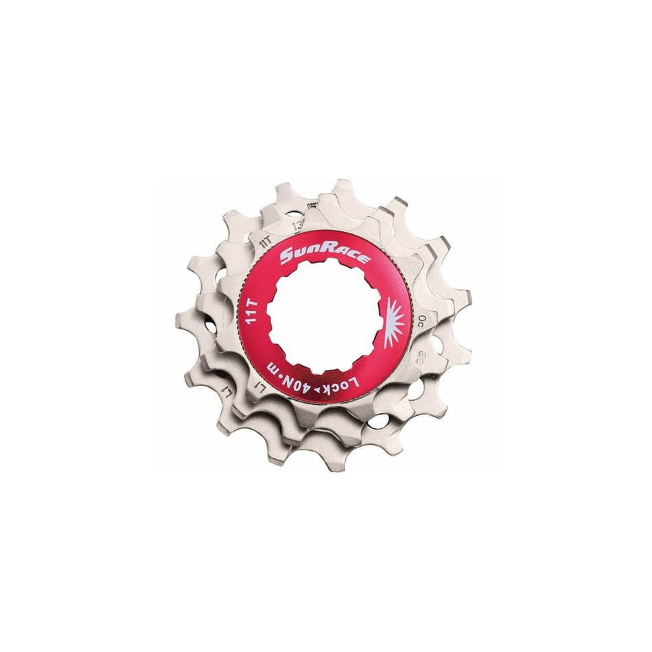 Anillo de Bloqueo Rojo+Piñones 11V en Aluminio Plateado - Cuerpo SHIMANO