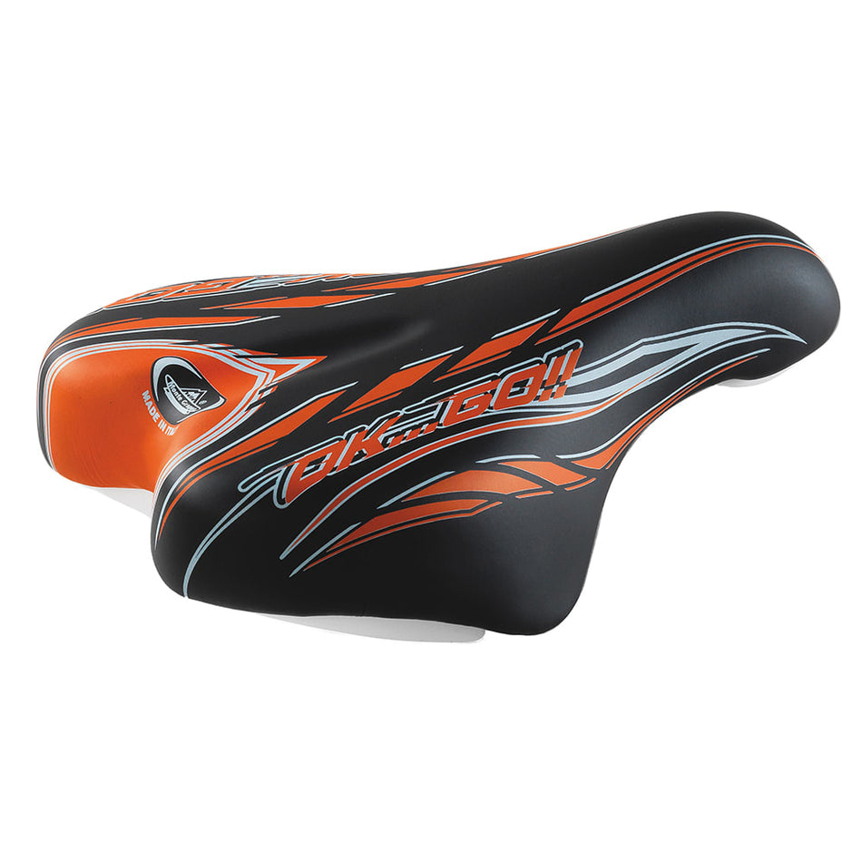 Sella Junior OK GO 14/16" 210x140mm in Poliuretano Nero/Arancio