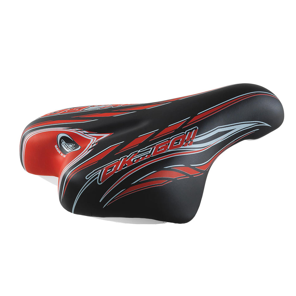 Sella Junior OK GO 14/16" 210x140mm in Poliuretano Nero/Rosso