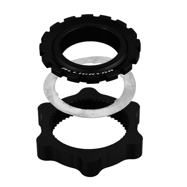 Alligator - ADATTATORE CENTERLOCK PER DISCHI FRENO 6 FORI - NERO, PER PERNI PASSANTI 15-20 MM
