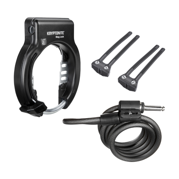 Kryptonite - Lucchetto arco al telaio RING LOCK (montaggio fascette flexible mount) con cavo spirale Plug-In 10 mm