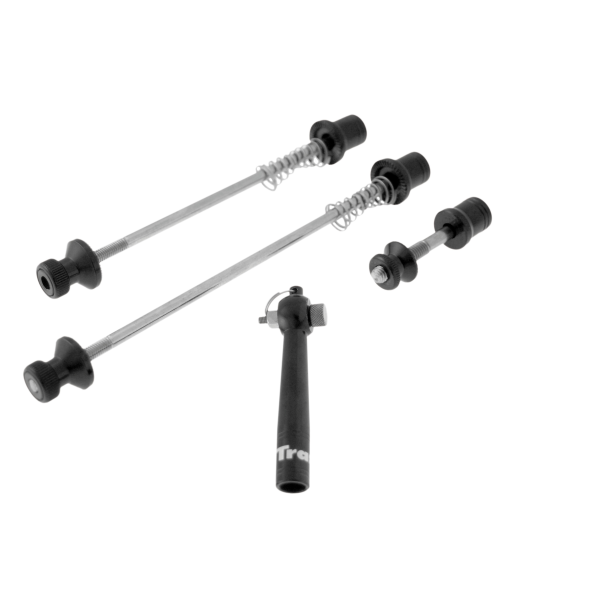 Tranz X - Kit bloccaggi per mozzo anteriore, posteriore e sella, con chiave per serraggio asportabile, versione black