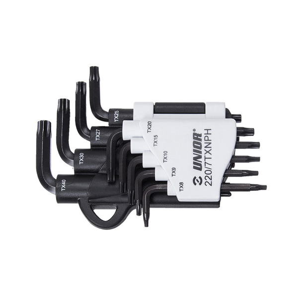 Unior - Serie di chiavi con profilo TORX e foro in clip in plastica 220/7TXPH - TR9 - 40/8