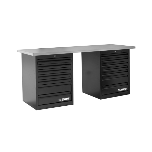 Unior - Banco lavoro vuoto TECH BENCH 990TB2 con due cassettiere senza schienale e luci - 2 m