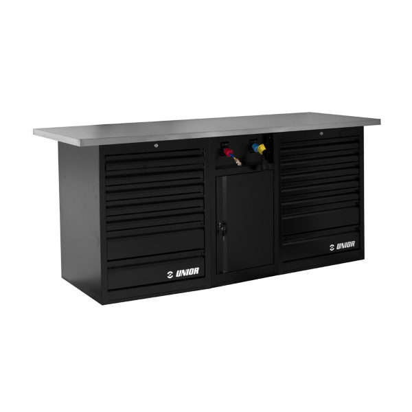 Unior - Banco lavoro vuoto fronte completo TECH BENCH 990TB3 con due cassettiere e power support senza schienale e luci - 2 m
